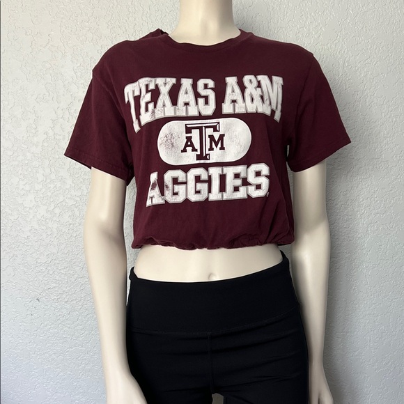 Texas A&M Aggies Cropped Tee Blue 84 Small Women’s Adjustable Hem Maroon - Picture 1 of 6